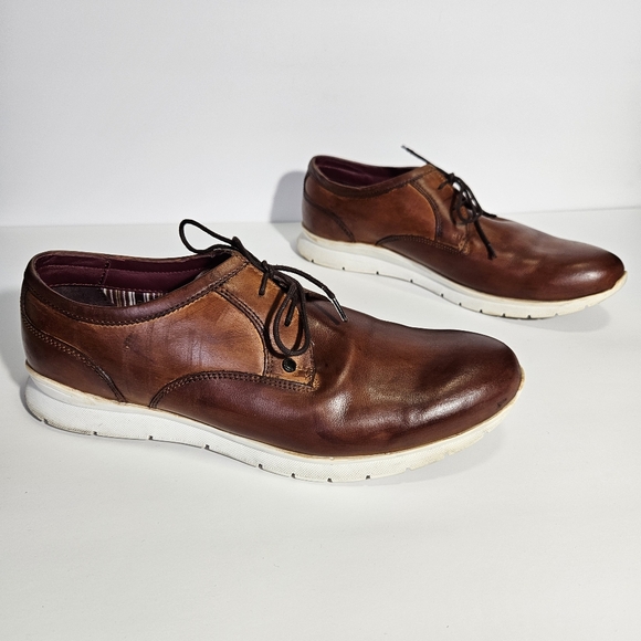 Base London Brown Leather Lace Up Cubic Derby Sneakers - Picture 1 of 13